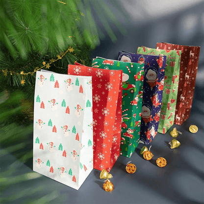 24-Pack Multicolour Christmas Gift Bags with Festive Designs