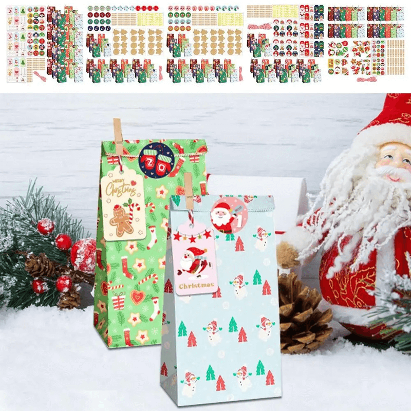24-Pack Multicolour Christmas Gift Bags with Festive Designs