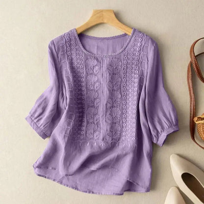 Image of Emily | Women's 3/4 Sleeve Embroidered Blouse
