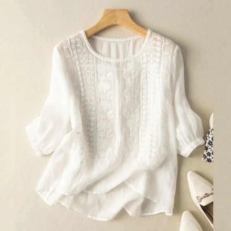 Image of Emily | Women's 3/4 Sleeve Embroidered Blouse