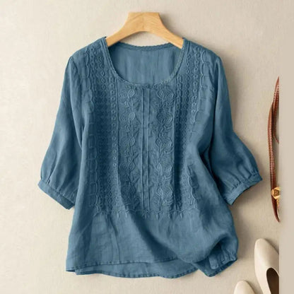 Image of Emily | Women's 3/4 Sleeve Embroidered Blouse