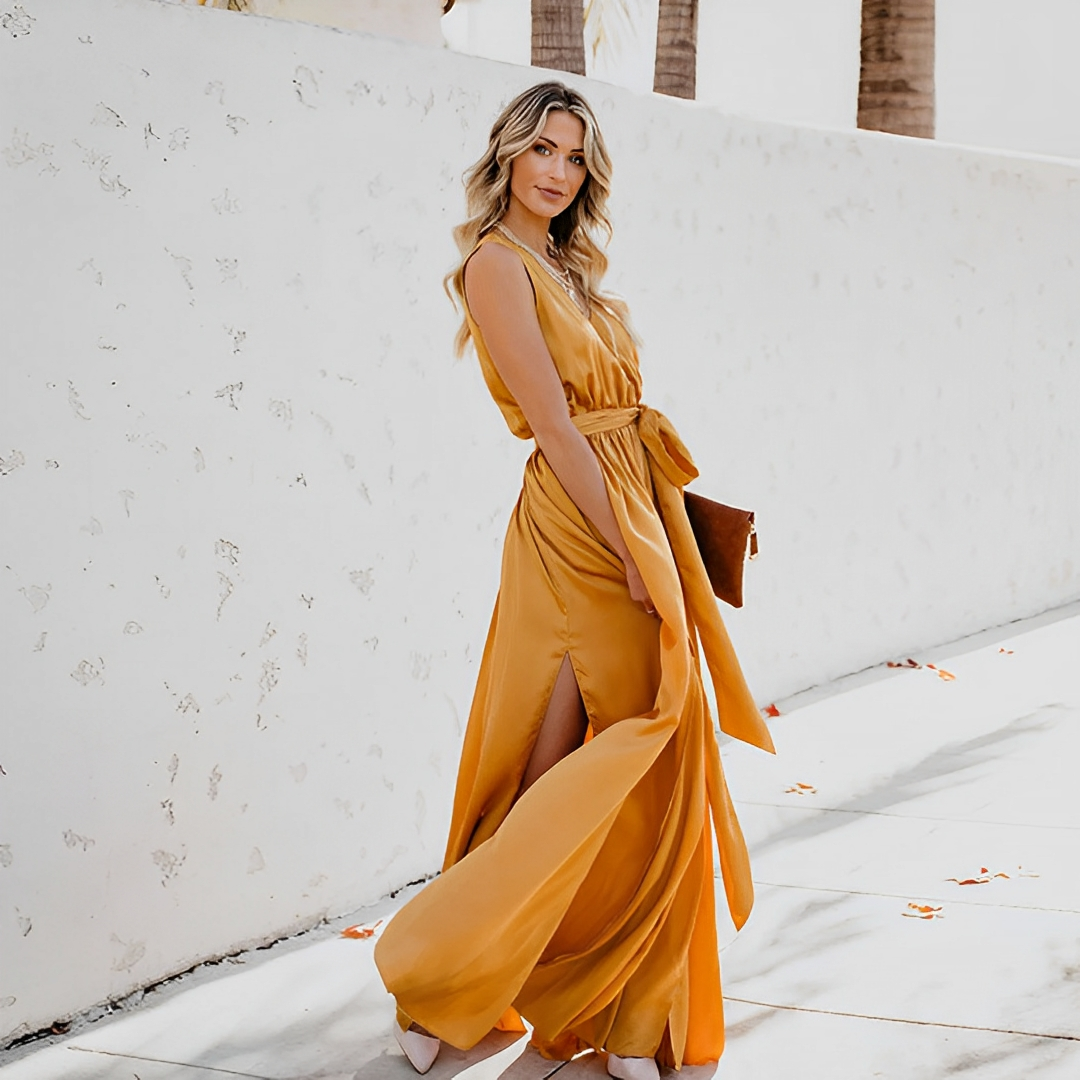 Melissa | Elegant Maxi Dress with Waist Belt for Special Occasions - Image 1
