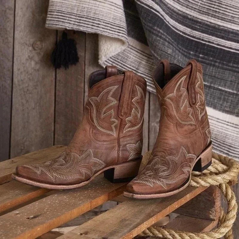 Megan | Women's Embroidered Ankle Cowboy Booties - Image 1
