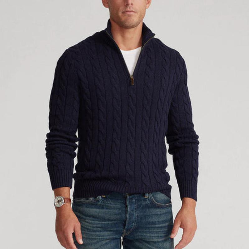 Kris | Men's Quarter-Zip Cable Knit Sweater - Image 4