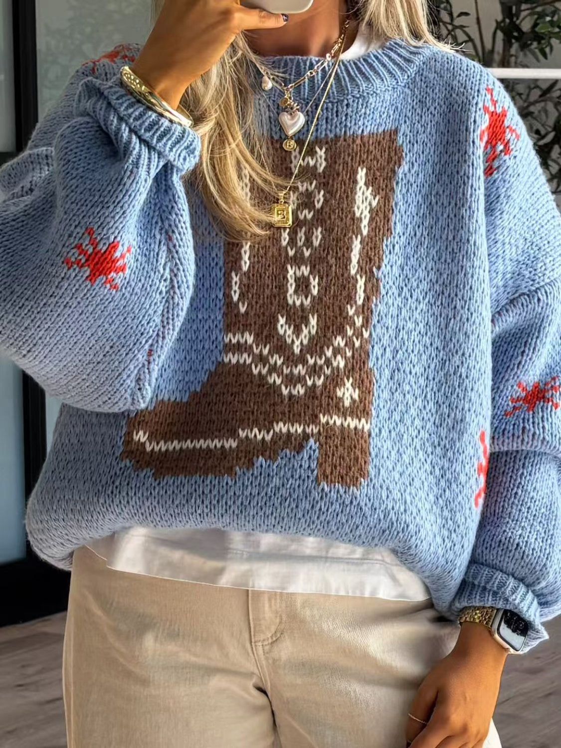 Linda | Women's Oversized Crew Neck Graphic Sweater - Image 1