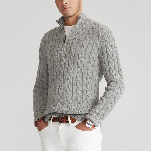 Kris | Men's Quarter-Zip Cable Knit Sweater - Image 1