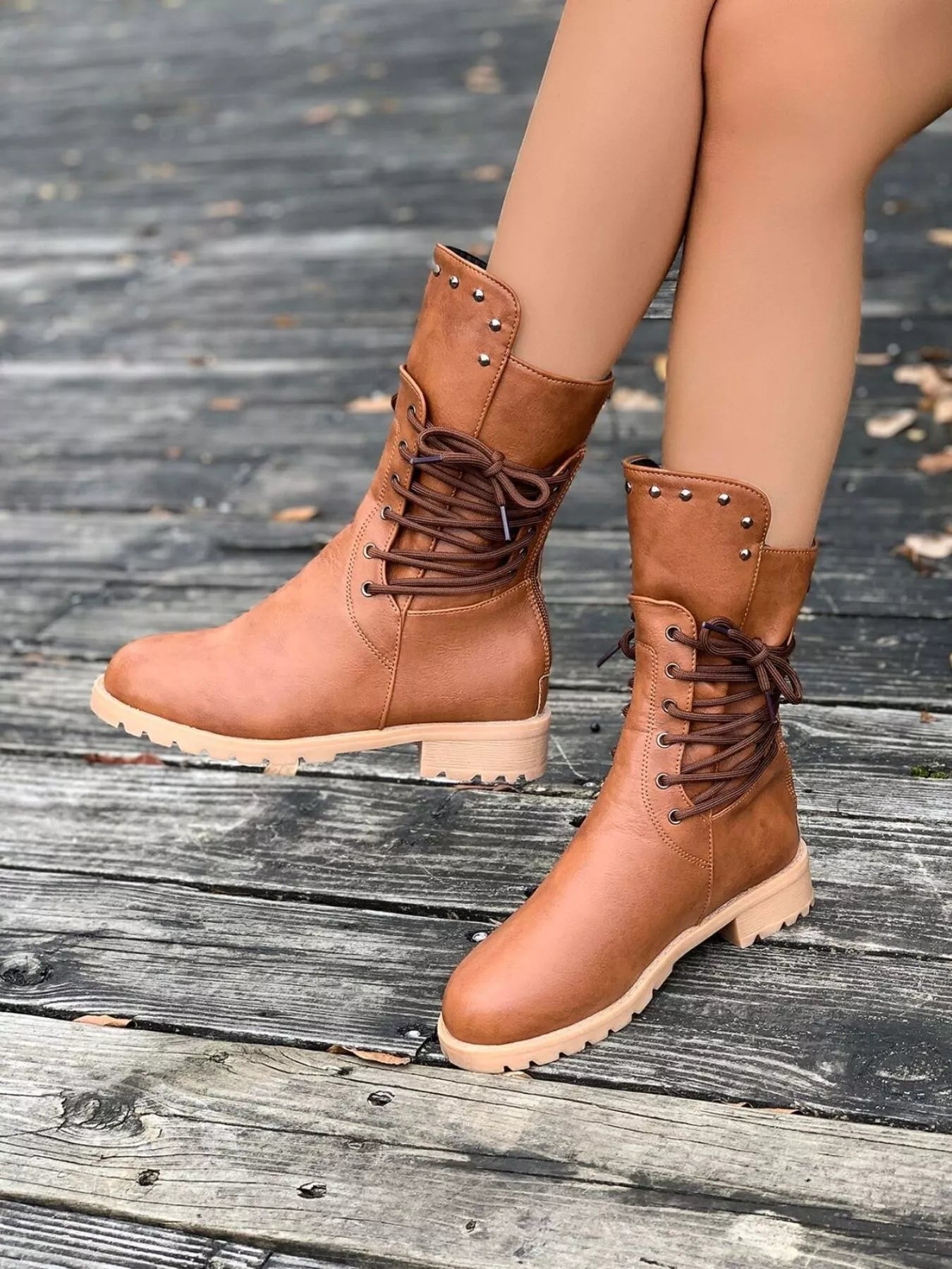 Susan | Women's Lace-Up Mid-Calf Combat Boots - Image 2