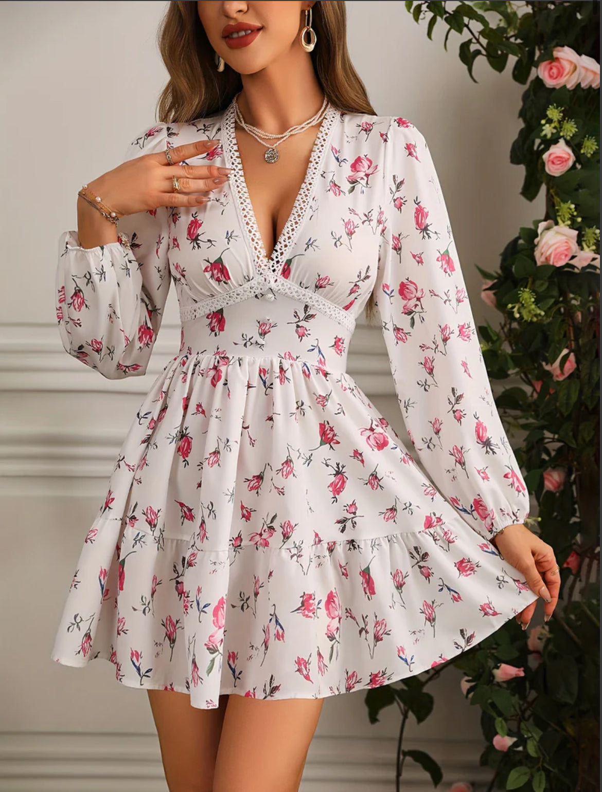 Pamela | Elegant Summer Dress with Ruffles and V-Neck - Image 2