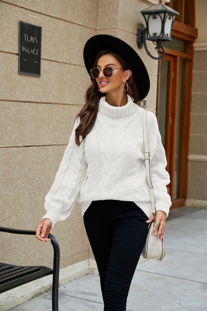 Casey | Women's Turtleneck Cable Knit Sweater - Image 5