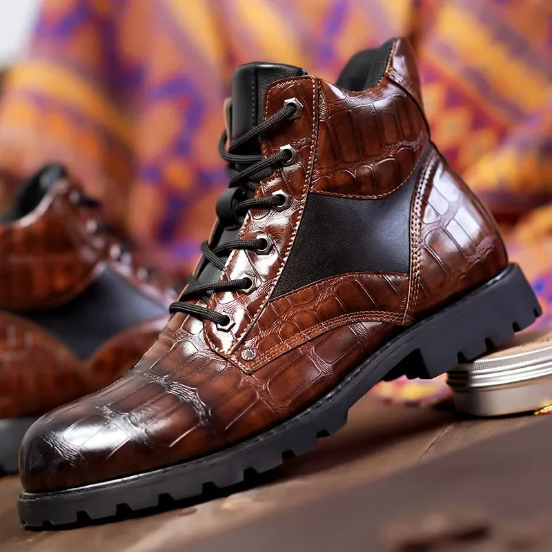 Jamison | Men's Combat Alligator Embossed Ankle Boots - Image 2