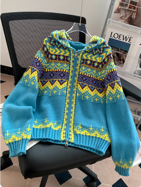 Sadie | Women's Zip-Up Fair Isle Hooded Sweater - Image 5