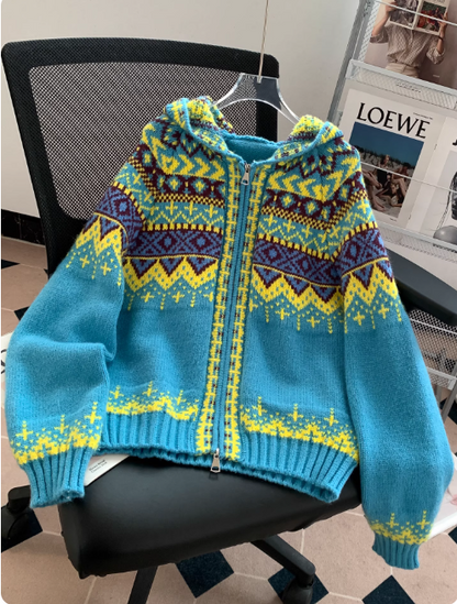 Sadie | Women's Zip-Up Fair Isle Hooded Sweater - Image 5
