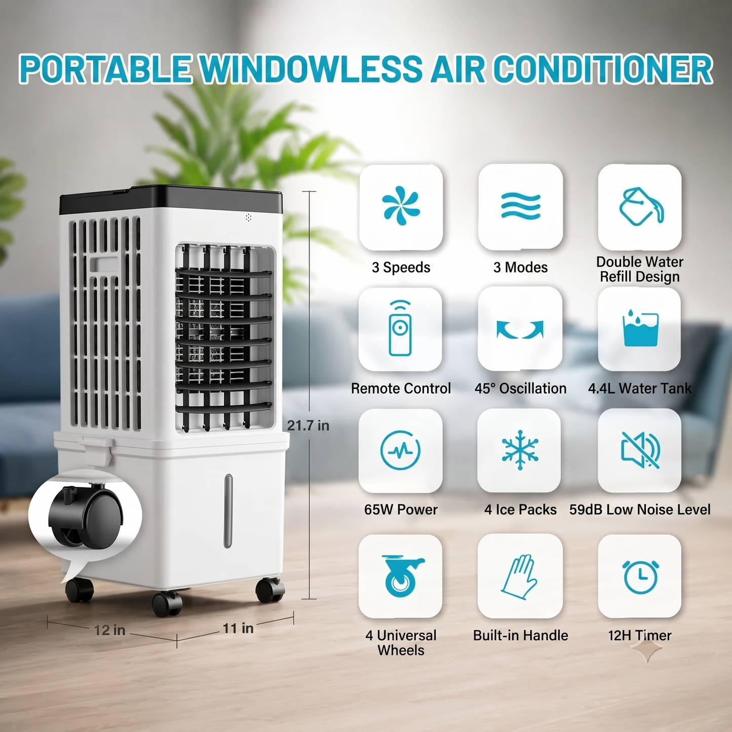 Portable Airco with Ice Packs & Remote