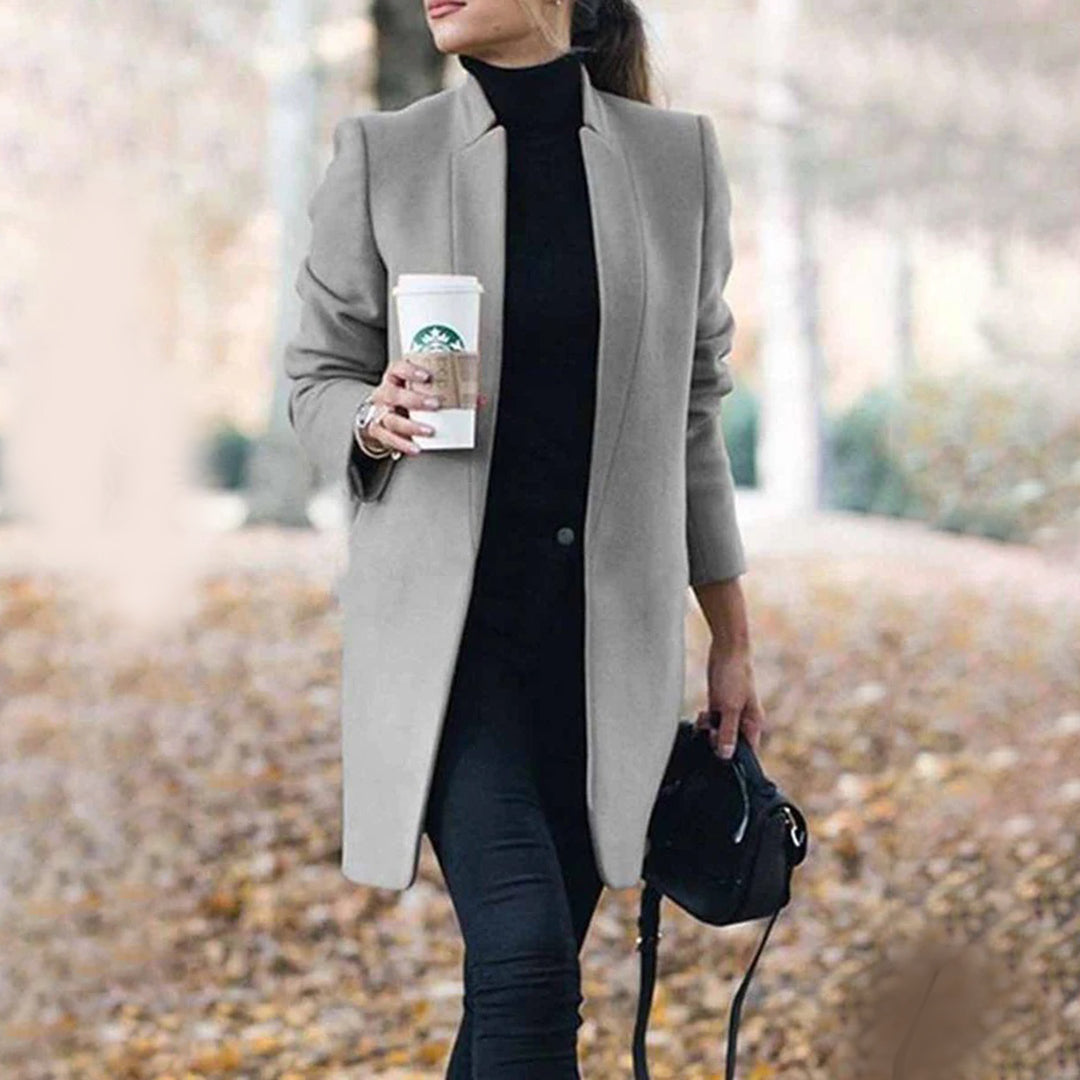 Leanne | Women's Long Collarless Coat - Image 4