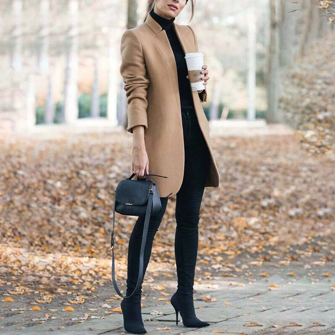 Leanne | Women's Long Collarless Coat - Image 1