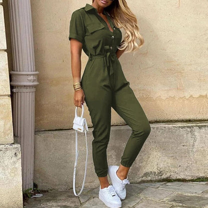 Reese | Lightweight Structured Fit Short Sleeve Jumpsuit With Button Closure - Image 5