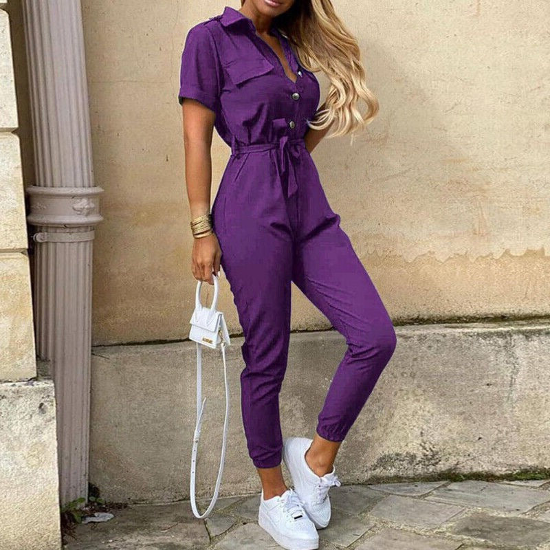 Reese | Lightweight Structured Fit Short Sleeve Jumpsuit With Button Closure - Image 7