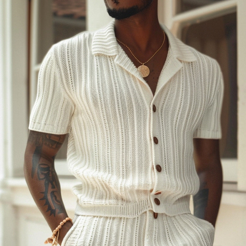Spencer | Men’s Breathable Knit Shirt and Shorts Set – Slim Fit – Ribbed Texture - Image 2