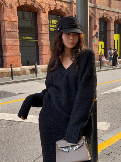 Morgan | Women's V-Neck Knit Sweater and Flare Midi Skirt Set - Image 11