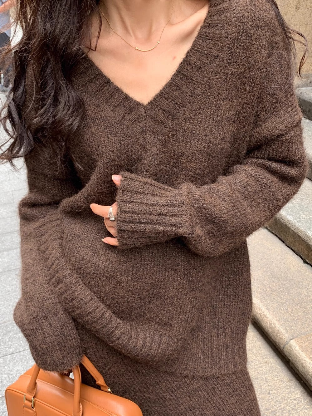 Morgan | Women's V-Neck Knit Sweater and Flare Midi Skirt Set - Image 2