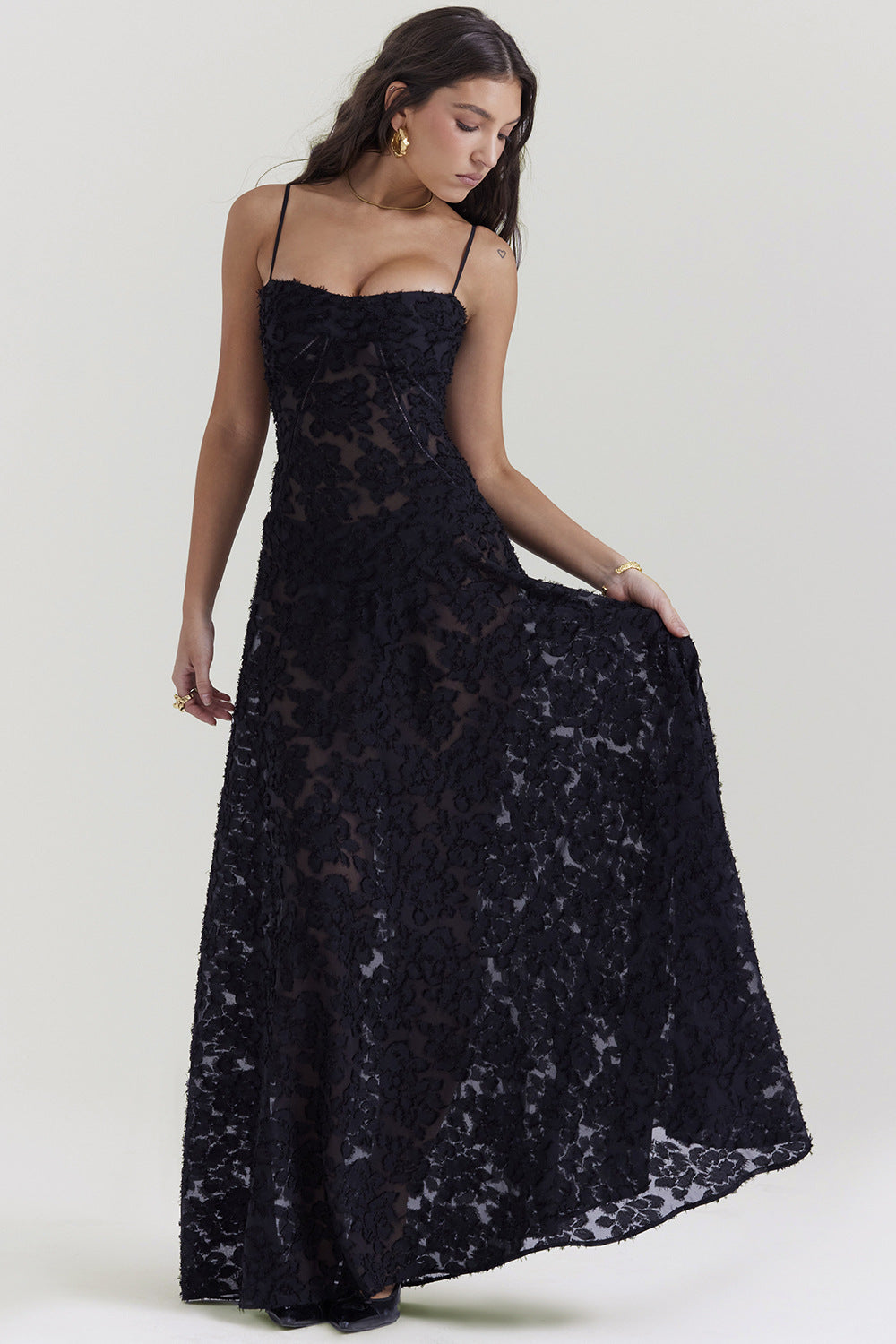 Couture-moda | Women's Elegant Midi Dress - Silky Slim Fit - Spaghetti Straps - Image 3