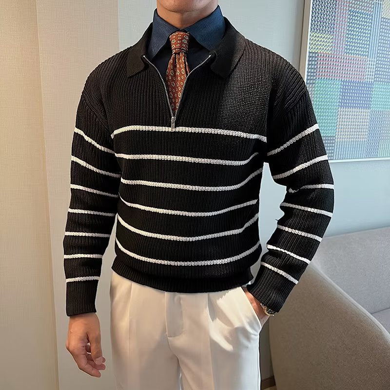 Liam | Men's Striped Zipper Front Sweater - Image 3