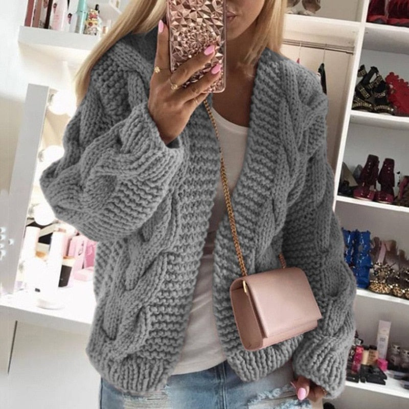 Amber | Women's Oversized Cable Knit Cardigan - Image 3