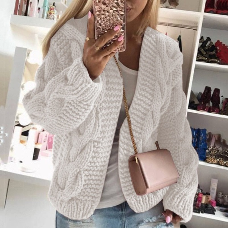 Amber | Women's Oversized Cable Knit Cardigan - Image 4