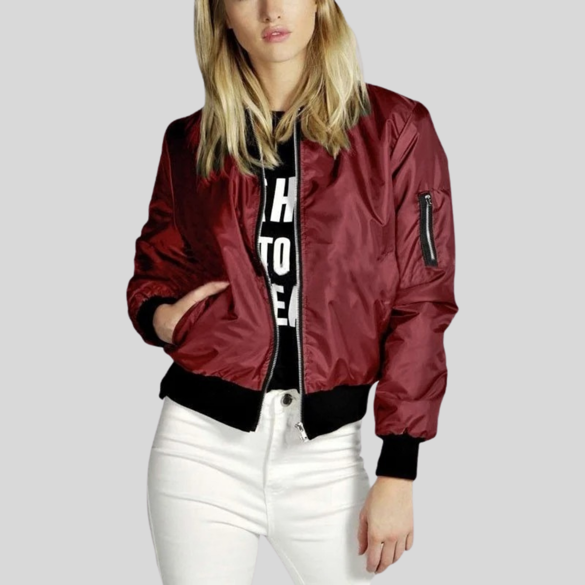 Julie | Women's Zip-Up Bomber Jacket - Image 2