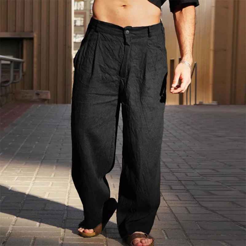Darren | Stylish Wide-Leg Linen Trousers for Men - Image 4