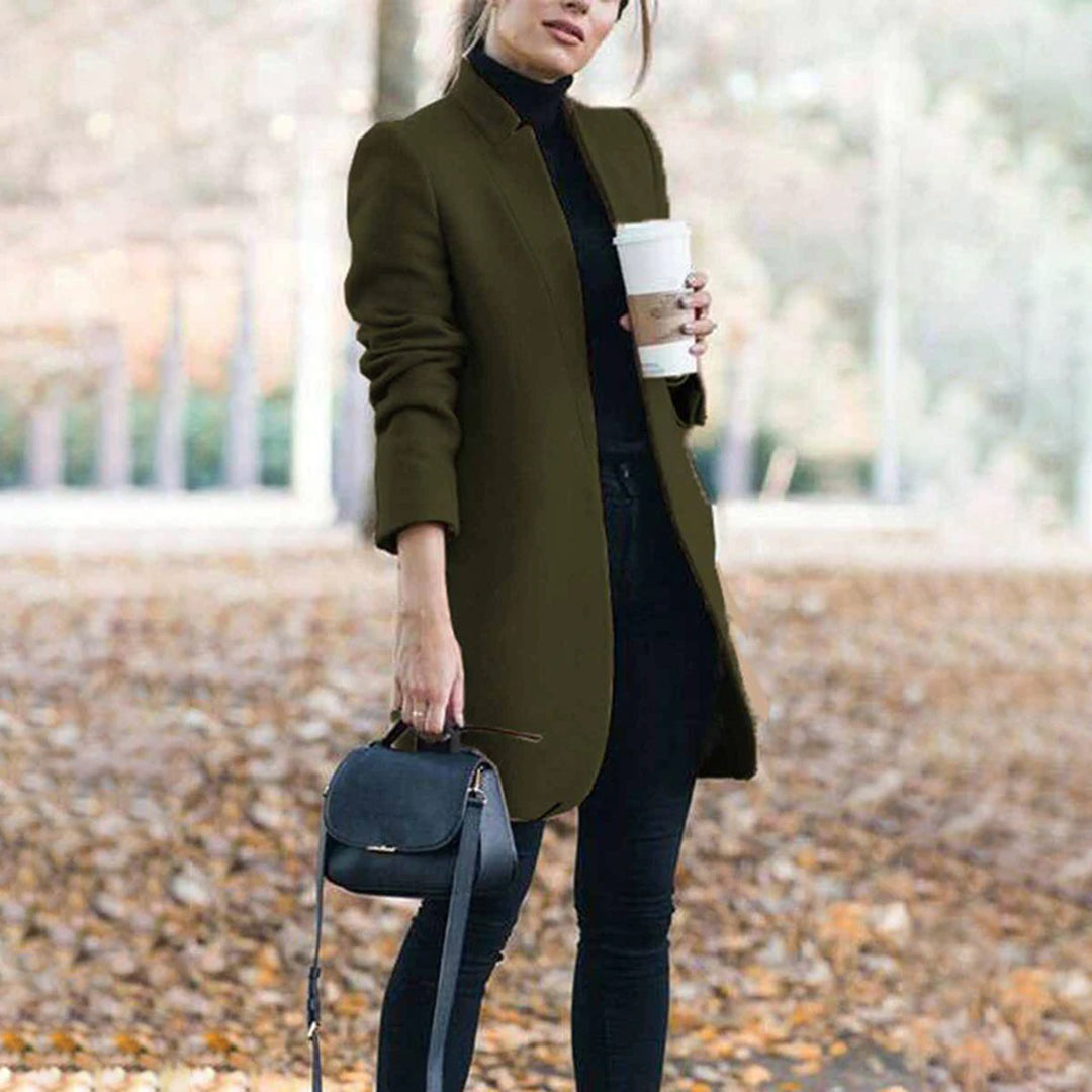 Leanne | Women's Long Collarless Coat - Image 7