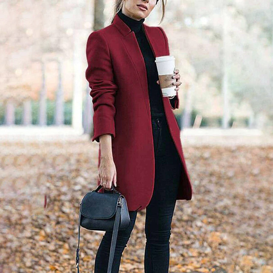 Leanne | Women's Long Collarless Coat - Image 6