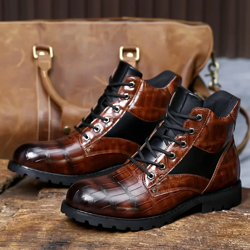 Jamison | Men's Combat Alligator Embossed Ankle Boots - Image 4