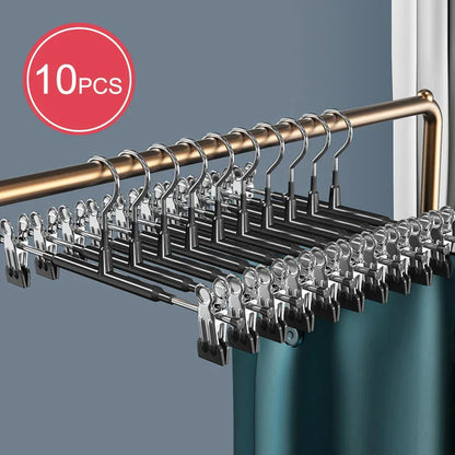 Adjustable Non-Slip Stainless Steel Hanger with Clips for Skirts, Pants & Underwear - Space-Saving & Mark-Free