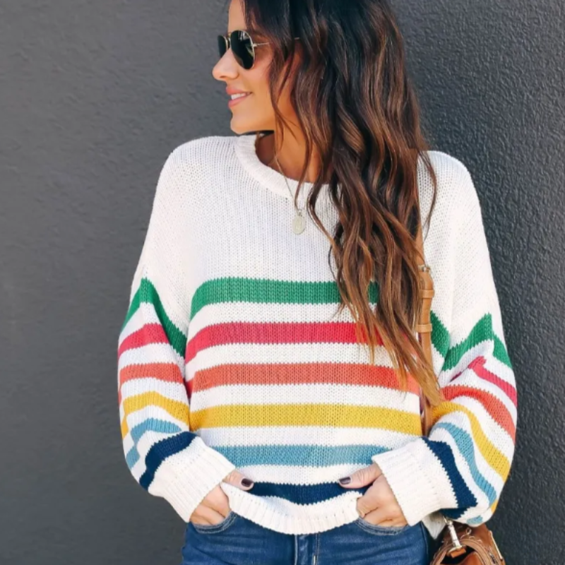 Amber | Women's Cropped Striped Sweater - Image 1