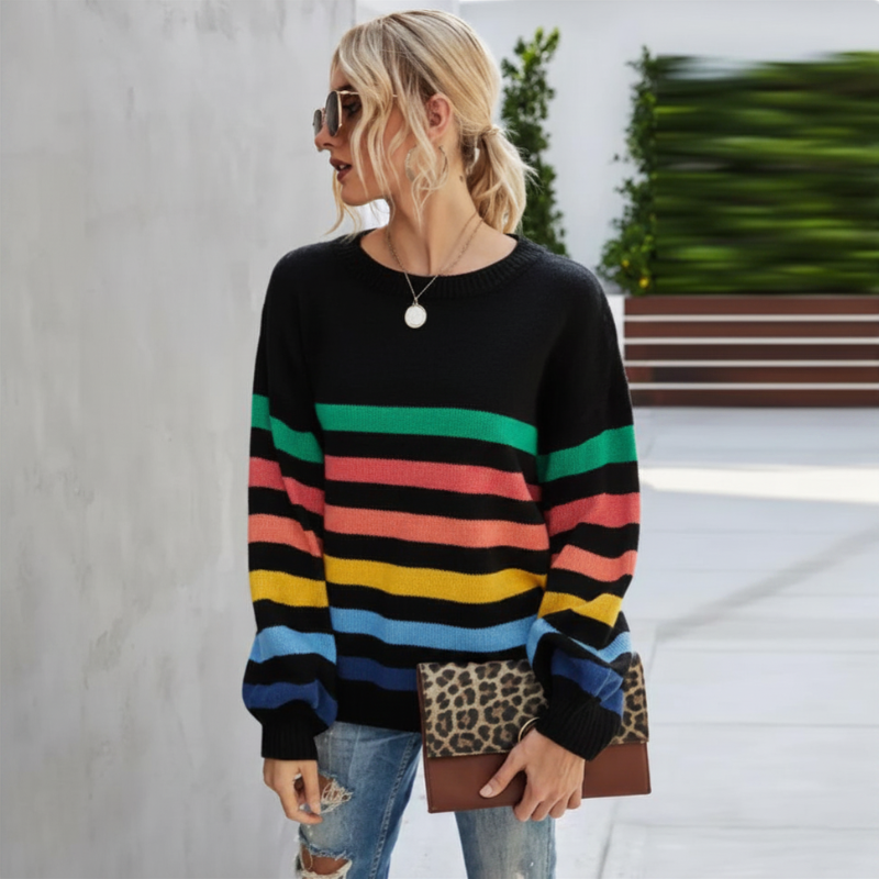 Amber | Women's Cropped Striped Sweater - Image 1