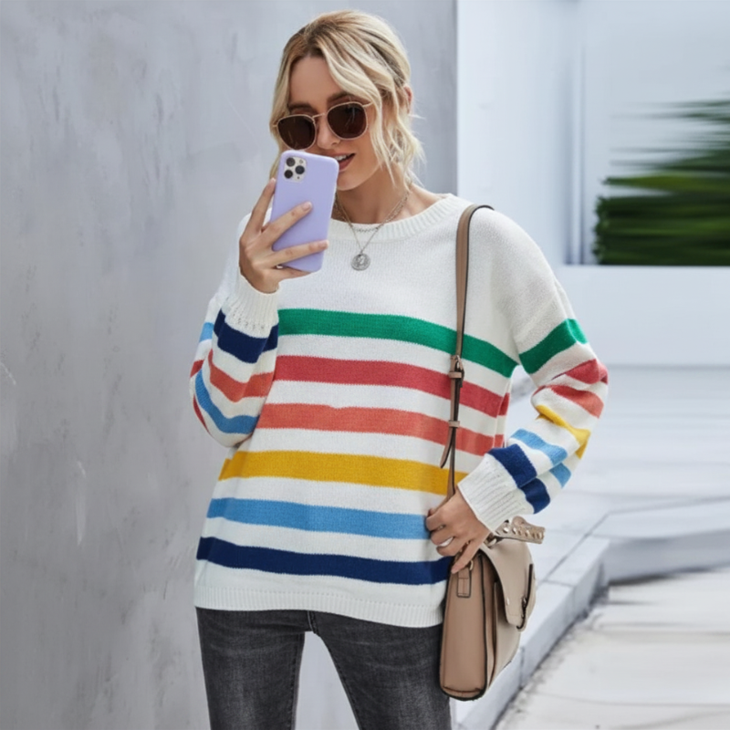 Amber | Women's Cropped Striped Sweater - Image 2