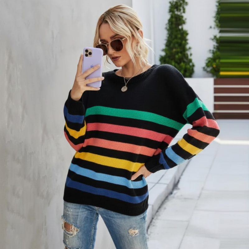 Amber | Women's Cropped Striped Sweater - Image 2