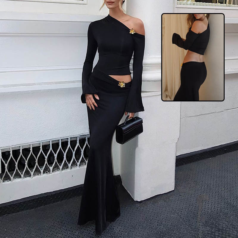 Image of Angela | Women's One Shoulder Maxi Skirt Set