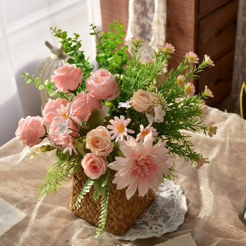 Artificial Floral Arrangement in a Woven Basket