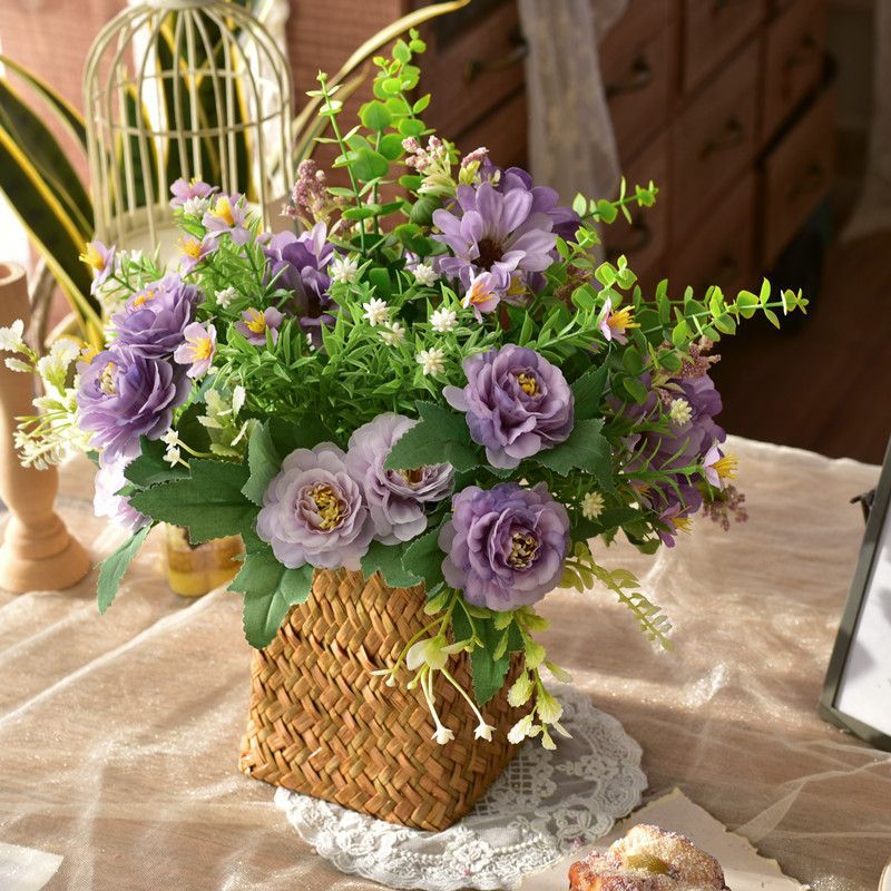 Artificial Floral Arrangement in a Woven Basket