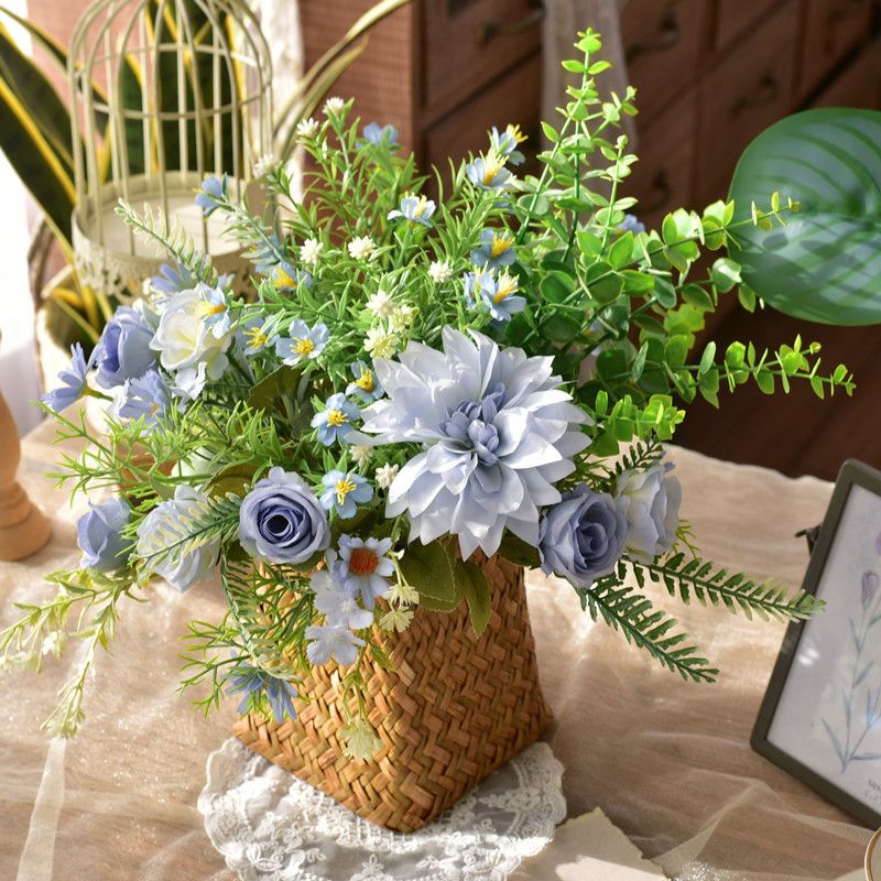Artificial Floral Arrangement in a Woven Basket