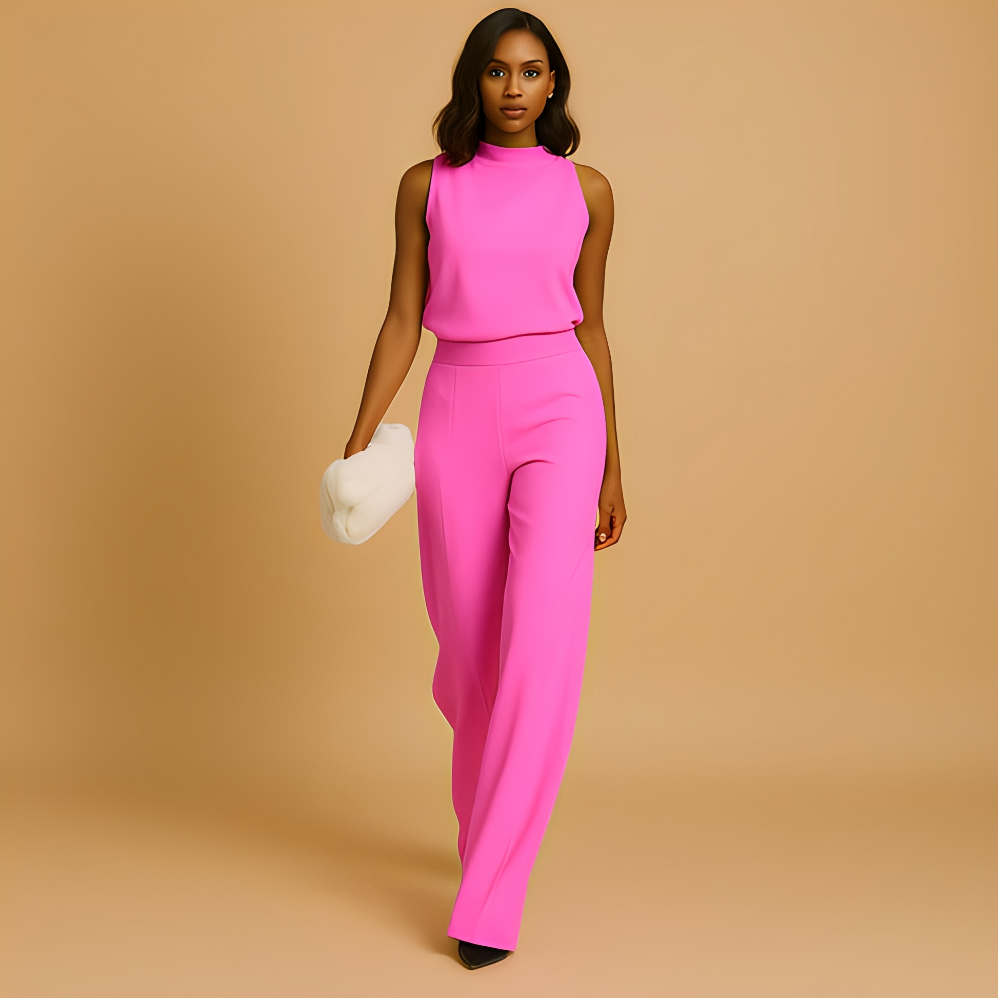 Image of Ava | Women's High Neck Sleeveless Two-Piece Pant Set