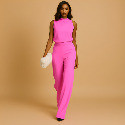 Image of Ava | Women's High Neck Sleeveless Two-Piece Pant Set