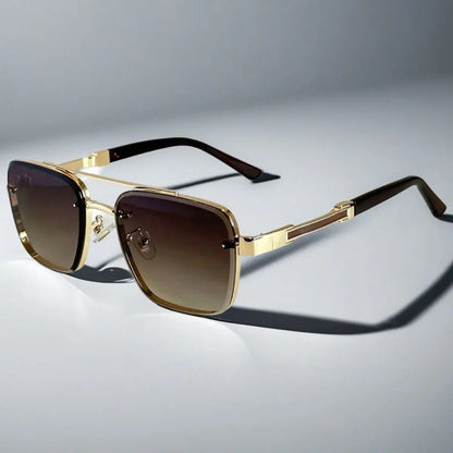 Aviator-Square Fusion Gold-Tone Gradient Lens Sunglasses