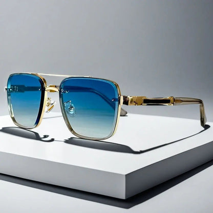 Aviator-Square Fusion Gold-Tone Gradient Lens Sunglasses