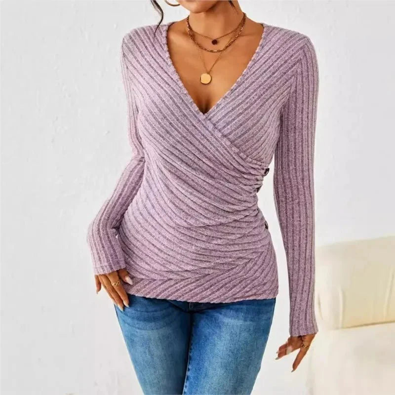 Image of Barbara | Women's Long Sleeve V-Neck Wrap Top