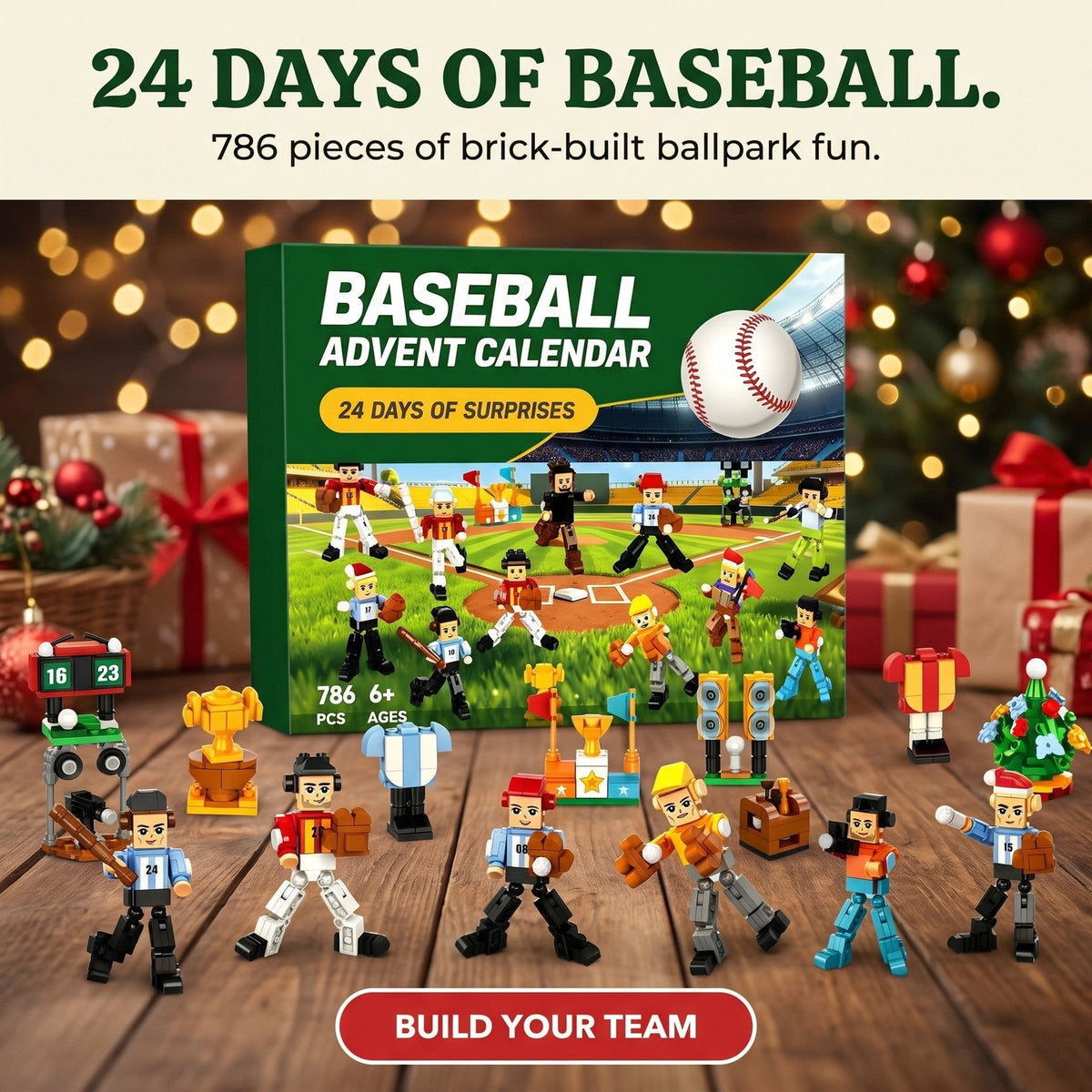 Baseball Advent Calendar, 786-Piece Brick Team and Ballpark Set