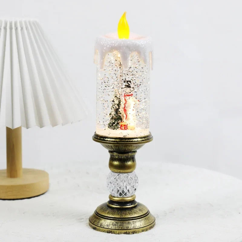 Battery-Operated Flameless LED Snow Globe Candle with Glitter Design