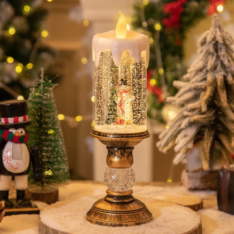 Battery-Operated Flameless LED Snow Globe Candle with Glitter Design